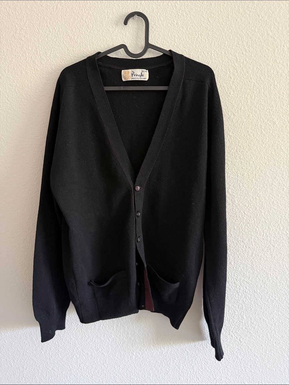 Pringle of Scotland 100% Wool Black V-Neck Cardigan Sweater Vintage Sz 40